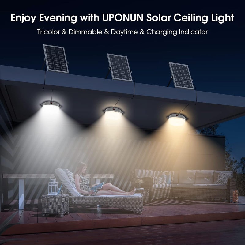 UPONUN Solar Ceiling Light, Daytime & Night 6000K/4000K/3200K Solar Shed Light with On Off Switch & Remote, Dimmable Waterproof Barn Lights Indoor & Outdoor for Cabin Shelter Hallway Tools Room - Image 3